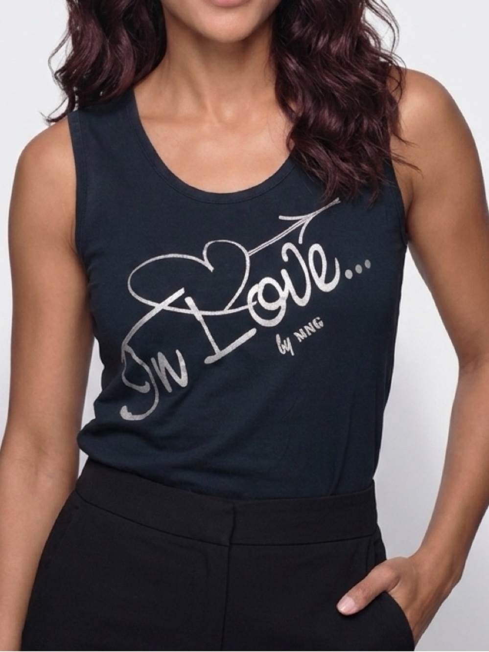 Black 'In Love' Graphic Muscle Tank